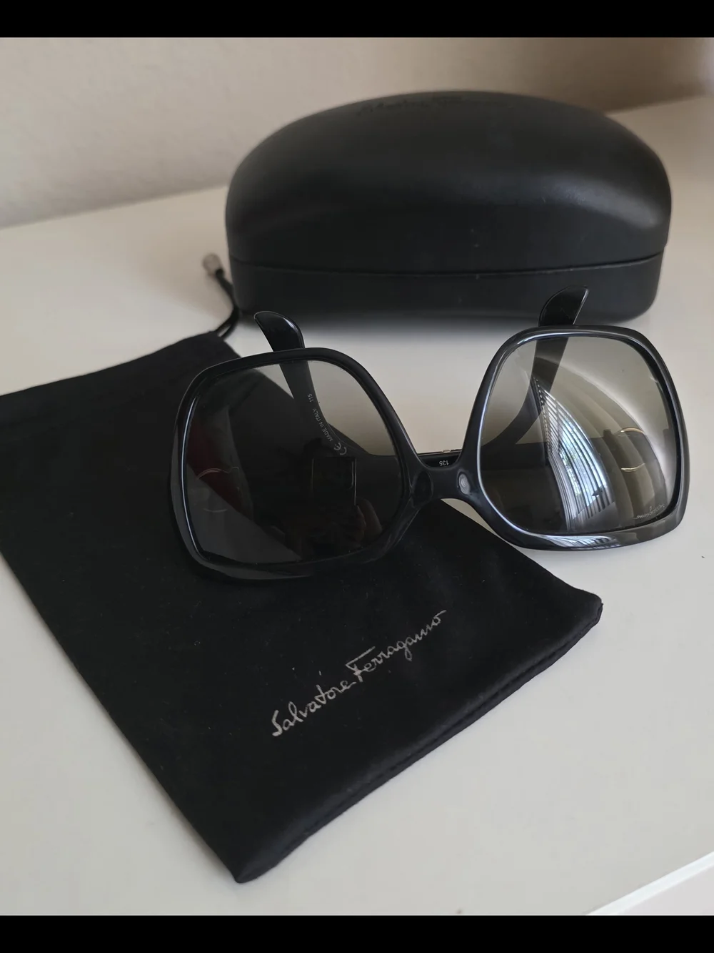 Salvatore Ferragamo SF765SL 001 Black Gancini Oversized Sunglasses